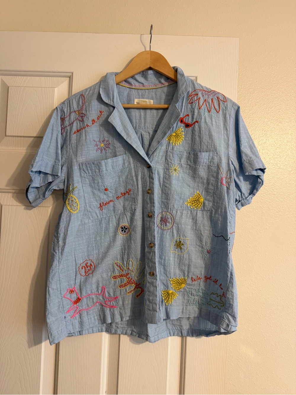Light Blue Embroidered Women’s Button-Front Shirt